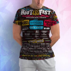 The Riot Fest 20th Anniversary Lineup With Headliners Blink-182 Weezer And Green Day At Douglass Park Chicago IL On September 19-21 2025 AOP Shirt
