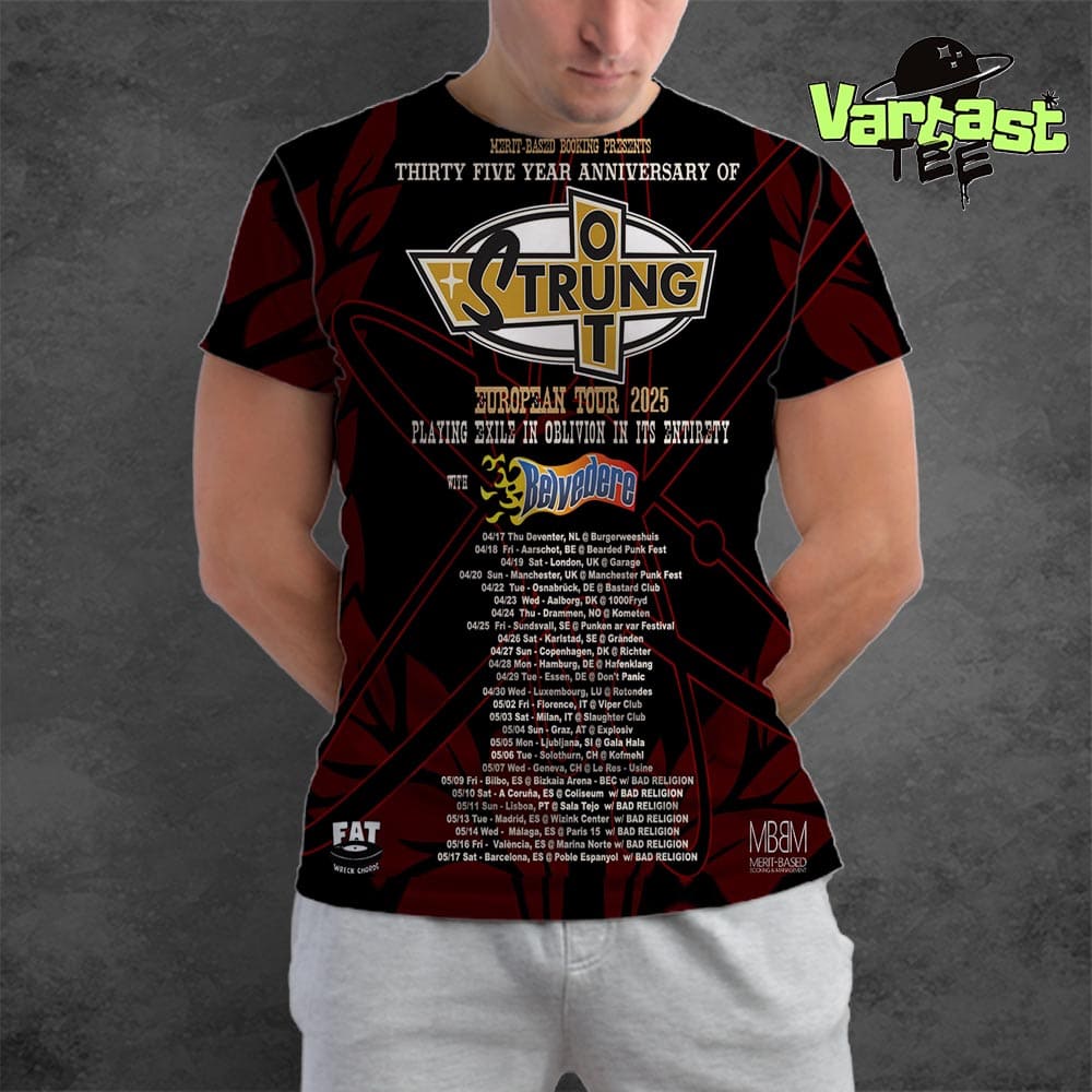 35 Years Anniversary Of Strung Out European Tour 2025 Playing Exile In Oblivion In Its Entirety With Belvedere All Over Print Shirt 35 Years Anniversary Of Strung Out European Tour 2025 Playing Exile In Oblivion In Its Entirety With Belvedere All Over Print Shirt