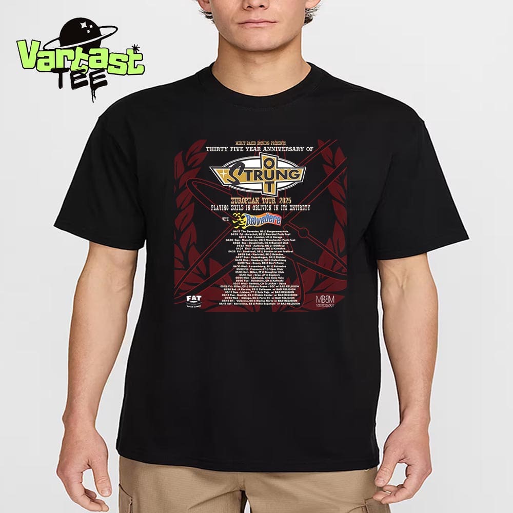 35 Years Anniversary Of Strung Out European Tour 2025 Playing Exile In Oblivion In Its Entirety With Belvedere Essential T-Shirt 35 Years Anniversary Of Strung Out European Tour 2025 Playing Exile In Oblivion In Its Entirety With Belvedere Essential T-Shirt