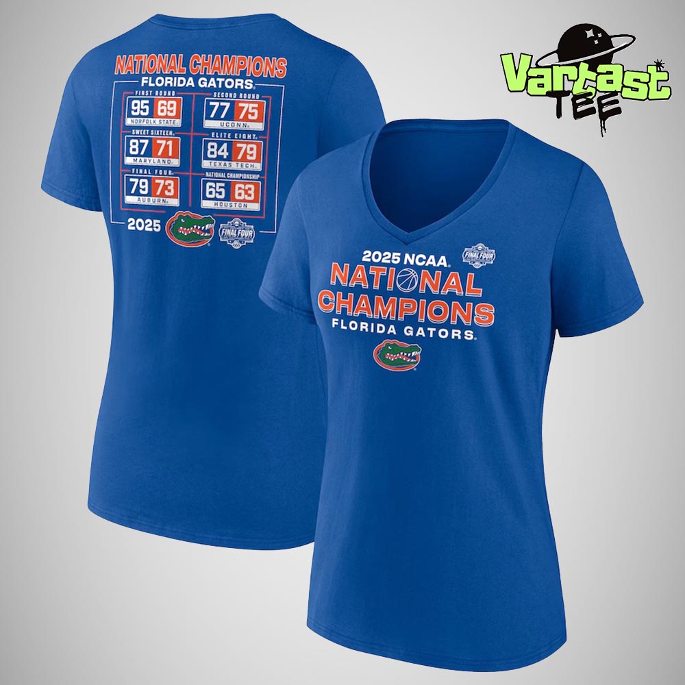 Florida Gators 2025 NCAA Men's Basketball National Champions Schedule Two Sided Unisex T-Shirt Florida Gators 2025 NCAA Men's Basketball National Champions Schedule Two Sided Unisex T-Shirt