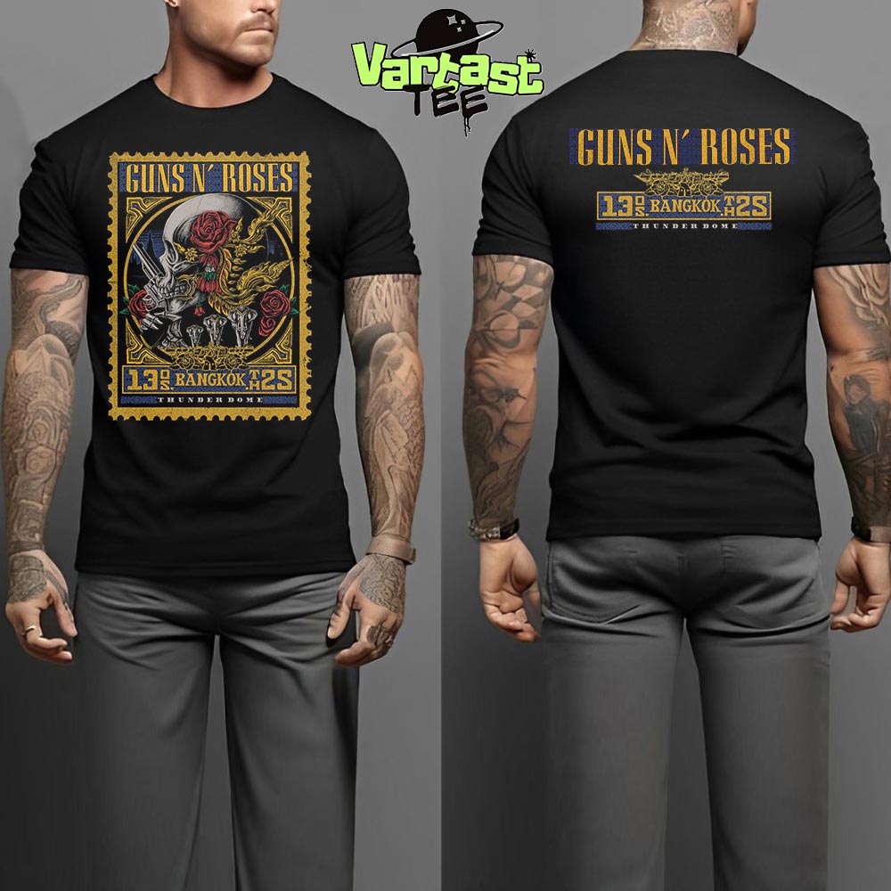 Guns N Roses Tonight's Poster At Thunder Dome Stadium In Bangkok TH On May 13th 2025 Two Sided Unisex T-Shirt Guns N Roses Tonight's Poster At Thunder Dome Stadium In Bangkok TH On May 13th 2025 Two Sided Unisex T-Shirt