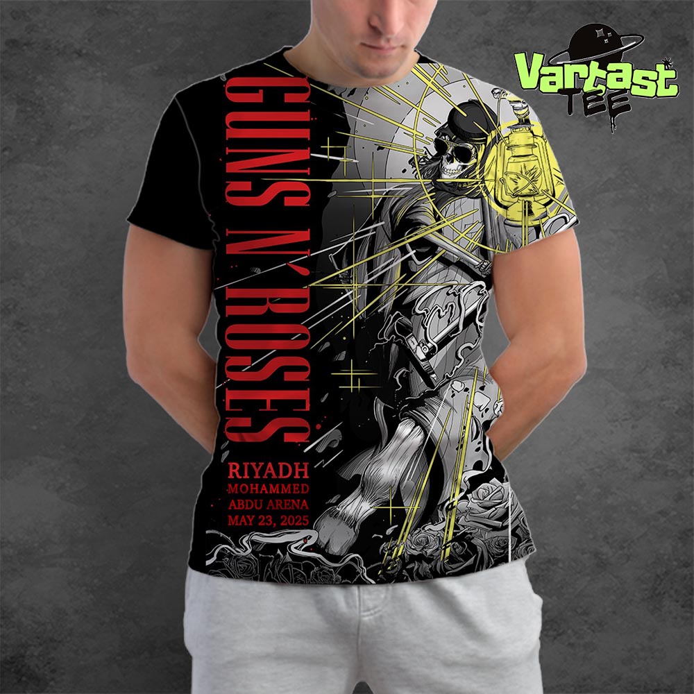 Guns N Roses World Tour 2025 Poster Show At Mohammed Abdu Arena Riyadh On May 23rd 2025 All Over Print Shirt Guns N Roses World Tour 2025 Poster Show At Mohammed Abdu Arena Riyadh On May 23rd 2025 All Over Print Shirt