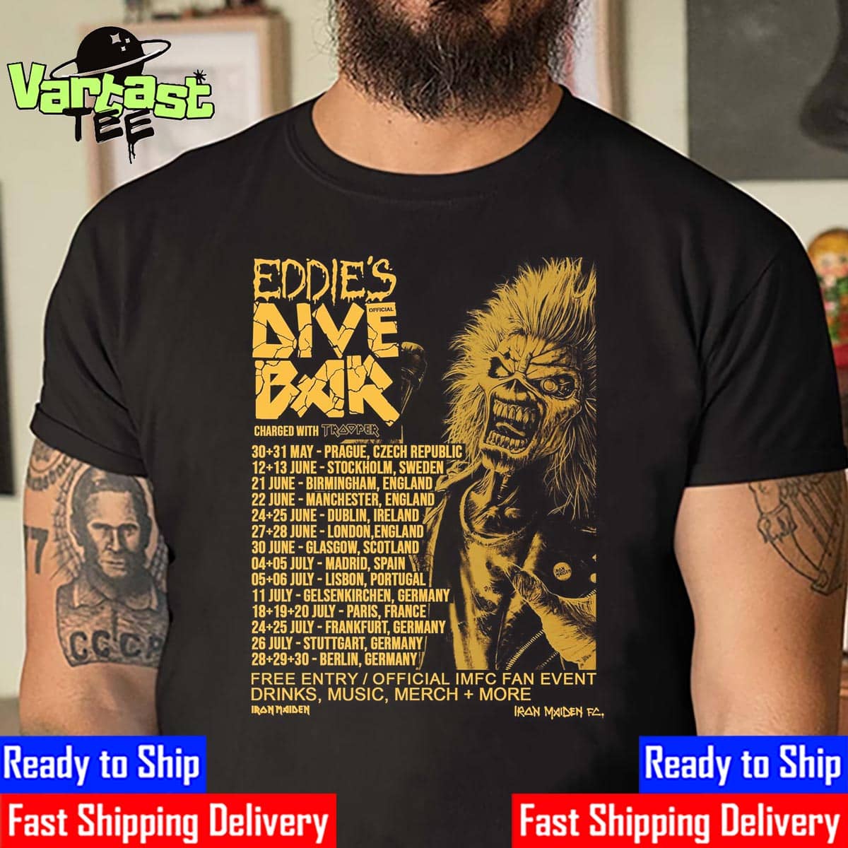 Iron Maiden Run For Your Lives Tour Eddie’s Dive Bar Charged With Trooper On The Road For 2025 Unisex T-Shirt Iron Maiden Run For Your Lives Tour Eddie’s Dive Bar Charged With Trooper On The Road For 2025 Unisex T-Shirt