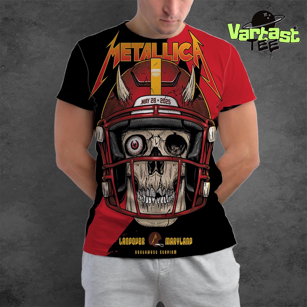 Metallica M72 Landover Pop-Up Shop Poster At Northwest Stadium In Landover Maryland US On May 28th 2025 Art By Ian Williams All Over Print Shirt Metallica M72 Landover Pop-Up Shop Poster At Northwest Stadium In Landover Maryland US On May 28th 2025 Art By Ian Williams All Over Print Shirt