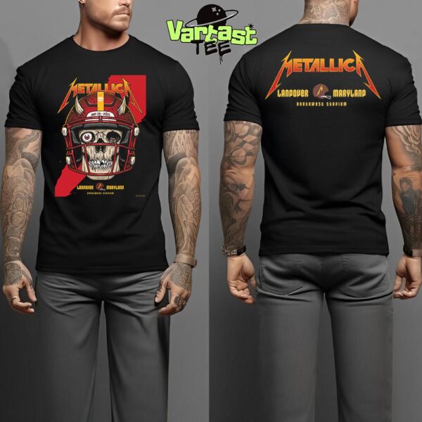Metallica M72 Landover Pop-Up Shop Poster At Northwest Stadium In Landover Maryland US On May 28th 2025 Art By Ian Williams Two Sided Classic T-Shirt