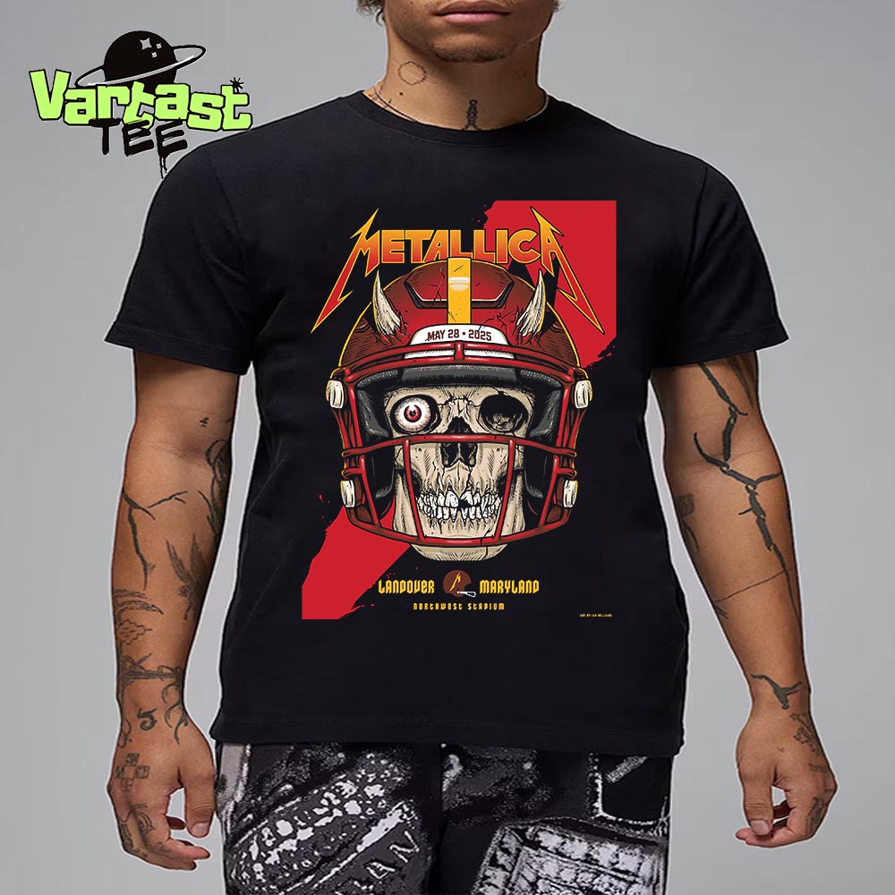 Metallica M72 Landover Pop-Up Shop Poster At Northwest Stadium In Landover Maryland US On May 28th 2025 Art By Ian Williams Unisex T-Shirt Metallica M72 Landover Pop-Up Shop Poster At Northwest Stadium In Landover Maryland US On May 28th 2025 Art By Ian Williams Unisex T-Shirt