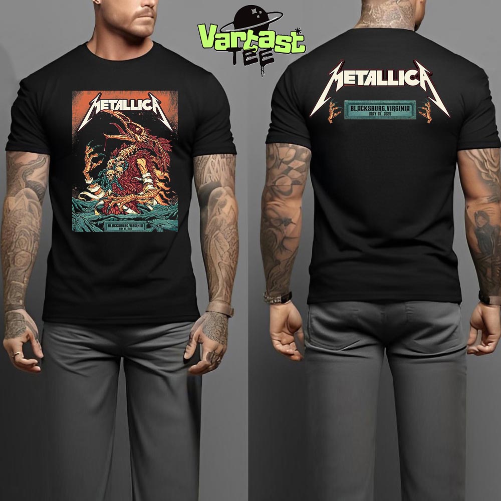 Metallica M72 Virginia Tech Pop-Up Shop Poster At Lane Stadium Blacksburg Virginia US On May 7th 2025 Two Sided Classic T-Shirt Metallica M72 Virginia Tech Pop-Up Shop Poster At Lane Stadium Blacksburg Virginia US On May 7th 2025 Two Sided Classic T-Shirt