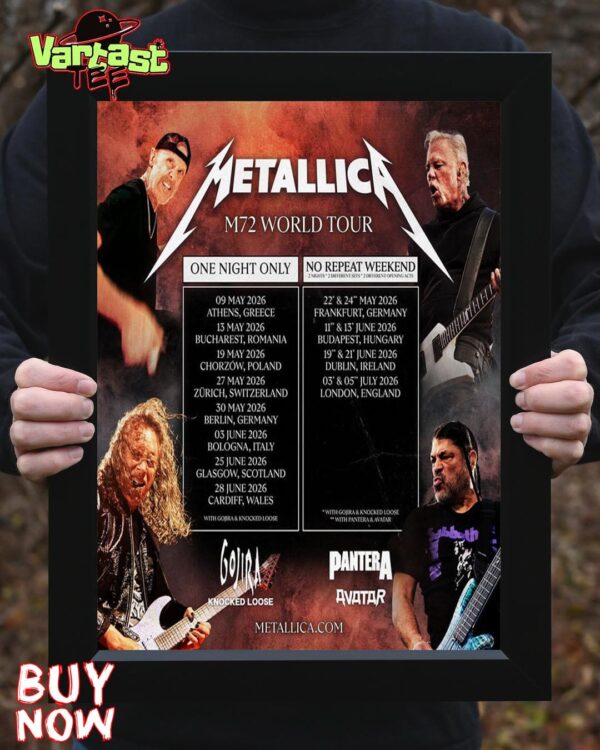 Metallica M72 World Tour Returns To Europe In 2026 16 Shows 9 Countries 4 No Repeat Weekends And 1 Unforgettable Tour Home Decor Poster Canvas