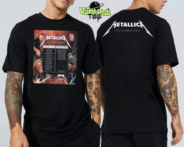 Metallica M72 World Tour Returns To Europe In 2026 16 Shows 9 Countries 4 No Repeat Weekends And 1 Unforgettable Tour Two Sided Unisex T-Shirt