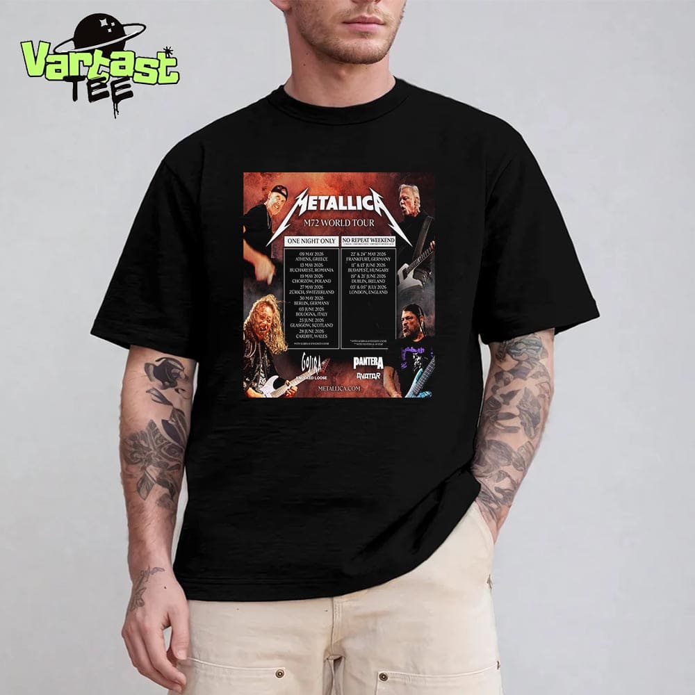 Metallica M72 World Tour Returns To Europe In 2026 16 Shows 9 Countries 4 No Repeat Weekends And 1 Unforgettable Tour Unisex T-Shirt Metallica M72 World Tour Returns To Europe In 2026 16 Shows 9 Countries 4 No Repeat Weekends And 1 Unforgettable Tour Unisex T-Shirt