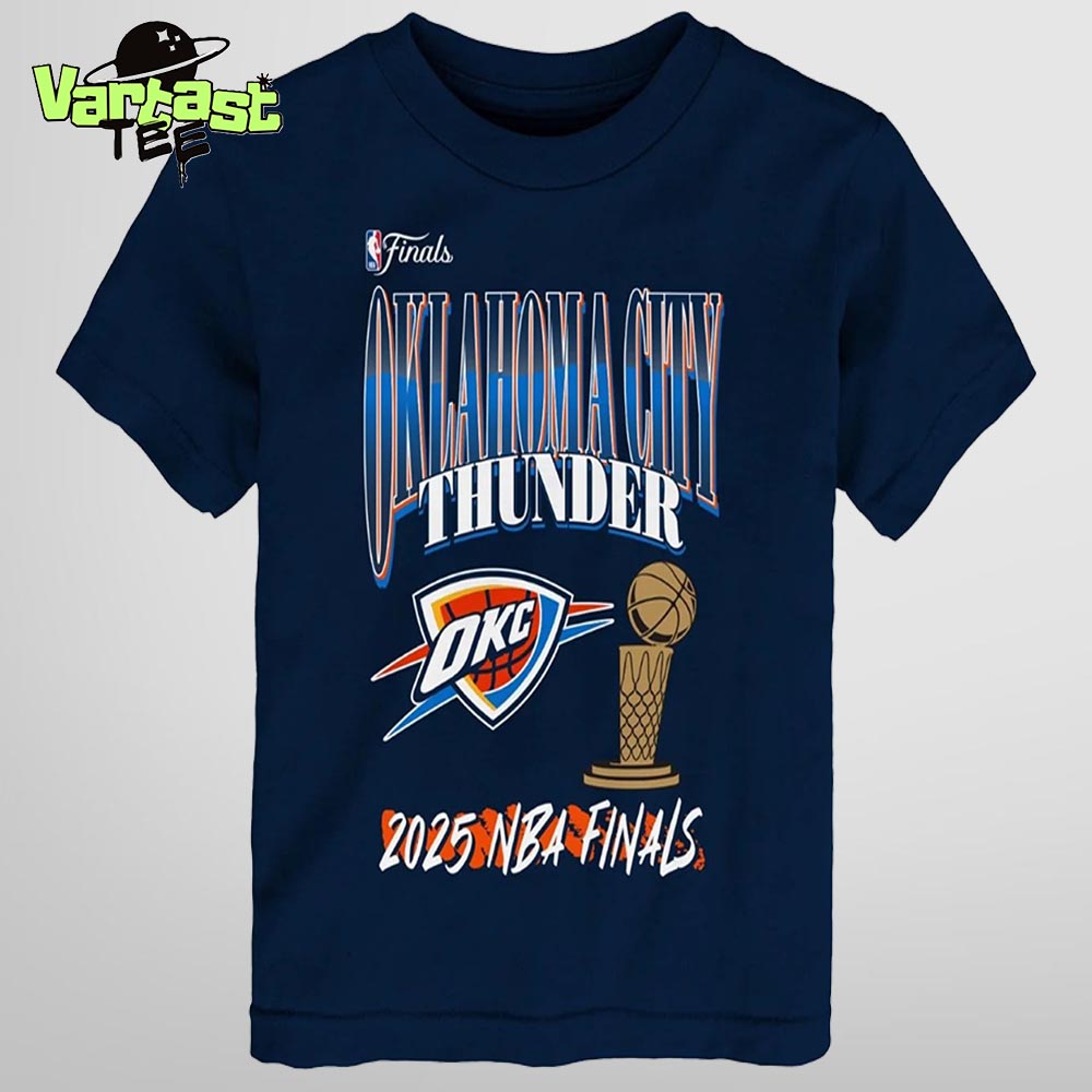 Oklahoma City Thunder 2025 NBA Finals Logo And Trophy Unisex Essential T-Shirt Oklahoma City Thunder 2025 NBA Finals Logo And Trophy Unisex Essential T-Shirt