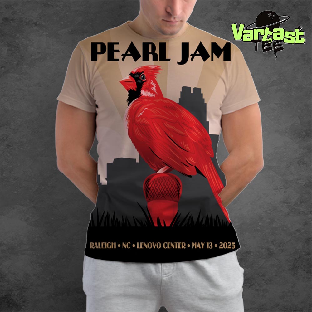 Pearl Jam World Tour 2025 Cardinal Bird At Lenovo Center Raleigh NC On May 13th 2025 All Over Print Shirt Pearl Jam World Tour 2025 Cardinal Bird At Lenovo Center Raleigh NC On May 13th 2025 All Over Print Shirt