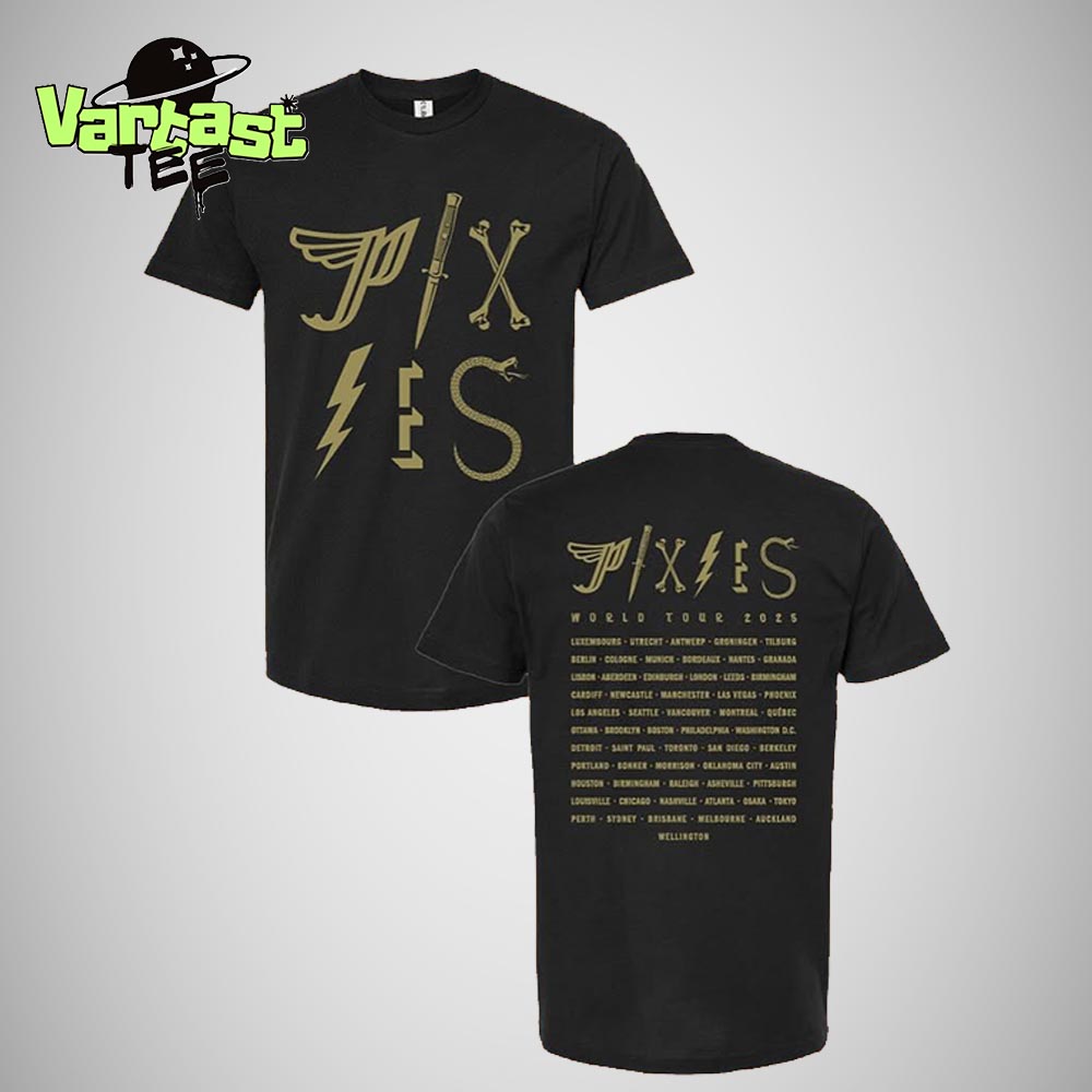 Pixies Glyphs Tee World Tour 2025 Cities List Two Sided Unisex T-Shirt Pixies Glyphs Tee World Tour 2025 Cities List Two Sided Unisex T-Shirt
