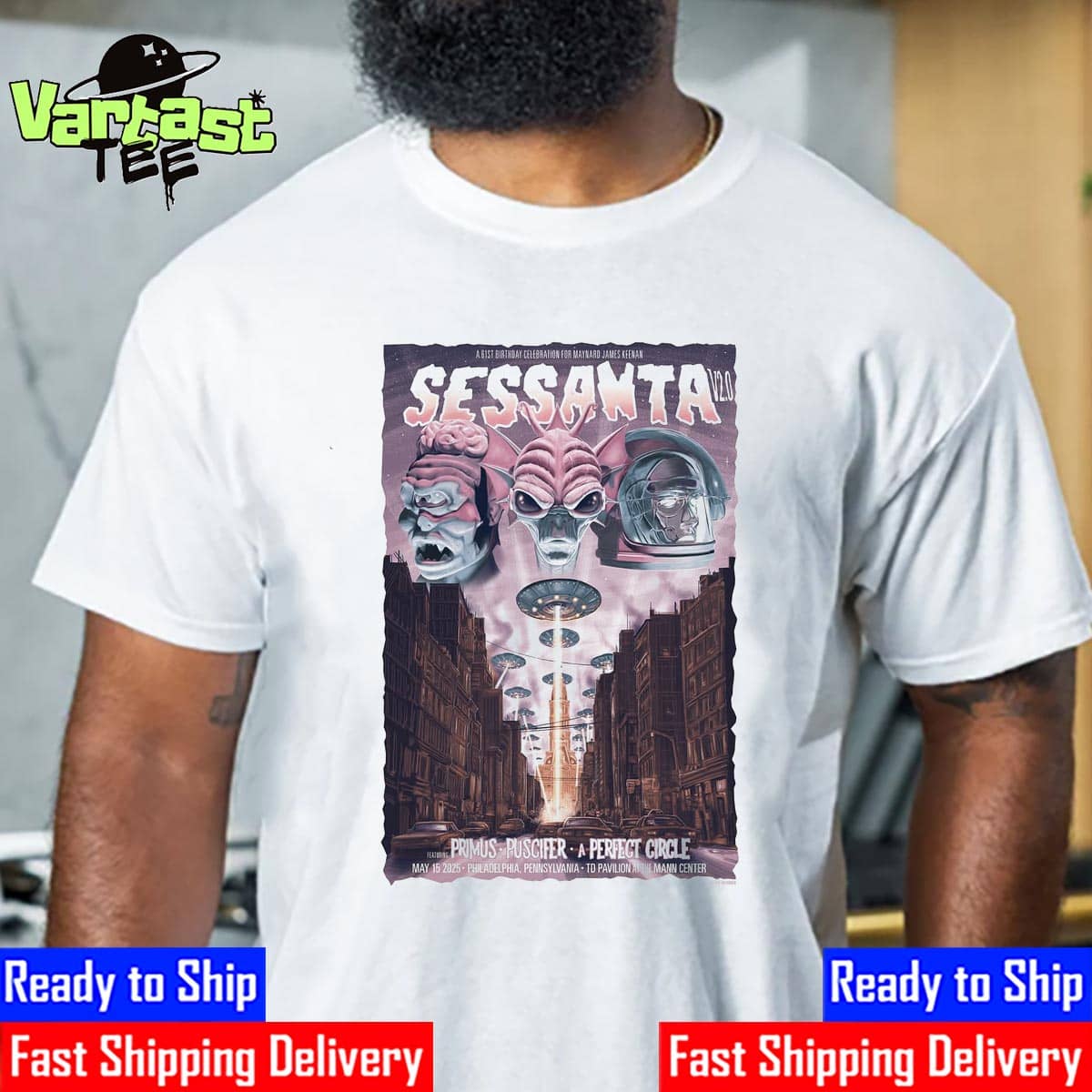 Sessanta V2.0 Featuring Primus Puscifer And A Perfect Circle At The TD Pavilion At The Mann Center In Philadelphia PA On May 15th 2025 Unisex T-Shirt Sessanta V2.0 Featuring Primus Puscifer And A Perfect Circle At The TD Pavilion At The Mann Center In Philadelphia PA On May 15th 2025 Unisex T-Shirt