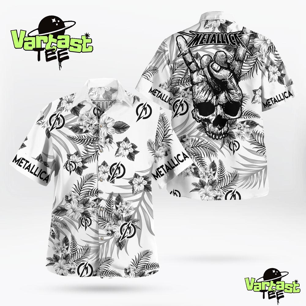 Skull Hand Sign Metallica Rock Band Logo Tropical Flowers Hawaiian Shirt Skull Hand Sign Metallica Rock Band Logo Tropical Flowers Hawaiian Shirt