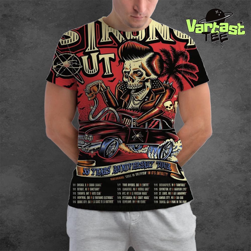 Strung Out 35 Years Anniversary Tour Performing Exile In Oblivion In Its Entirety With Death By Stereo All Over Print Shirt Strung Out 35 Years Anniversary Tour Performing Exile In Oblivion In Its Entirety With Death By Stereo All Over Print Shirt