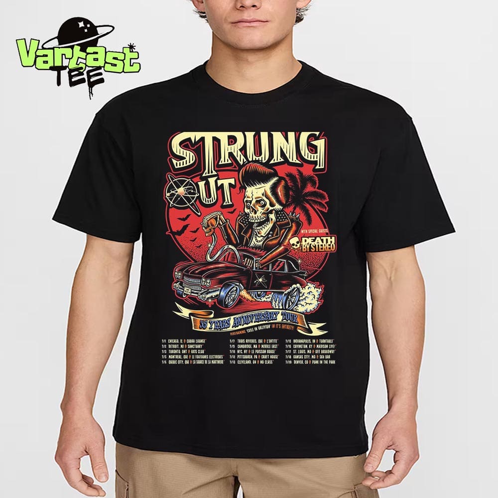 Strung Out 35 Years Anniversary Tour Performing Exile In Oblivion In Its Entirety With Death By Stereo Essential T-Shirt Strung Out 35 Years Anniversary Tour Performing Exile In Oblivion In Its Entirety With Death By Stereo Essential T-Shirt