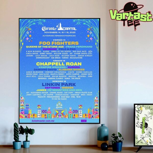 2025 Corona Capital Lineup Poster At Autodromo Hermanos Rodriguez Headlining Foo Fighters Chappell Roan And Linkin Park On November 14-16 2025 Poster Canvas