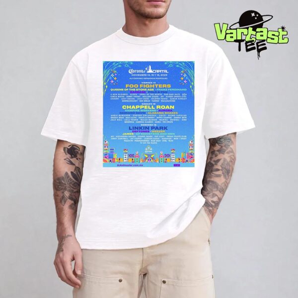 2025 Corona Capital Lineup Poster At Autodromo Hermanos Rodriguez Headlining Foo Fighters Chappell Roan And Linkin Park On November 14-16 2025 Shirt