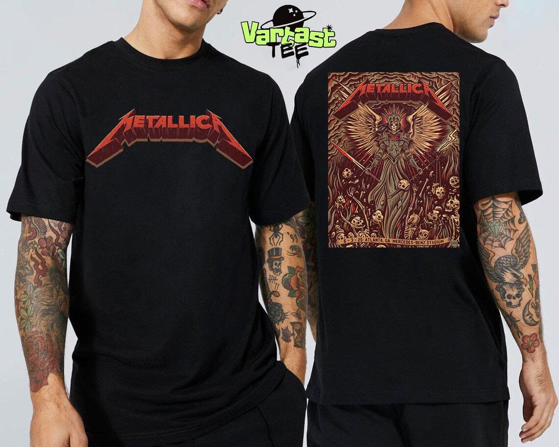 Metallica M72 Atlanta The Venue World Tour 2025 Poster At Mercedes-Benz Stadium In Atlanta GA On June 3rd 2025 Two Sides Unisex T-Shirt Metallica M72 Atlanta The Venue World Tour 2025 Poster At Mercedes-Benz Stadium In Atlanta GA On June 3rd 2025 Two Sides Unisex T-Shirt