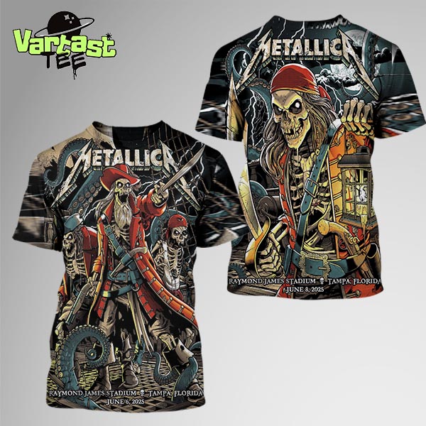 Metallica M72 Tampa World Tour 2025 Two Night Combined Poster The Venue At Raymond James Stadium In Tampa FL On June 6-8 2025 Two Sides AOP Shirt Metallica M72 Tampa World Tour 2025 Two Night Combined Poster The Venue At Raymond James Stadium In Tampa FL On June 6-8 2025 Two Sides AOP Shirt