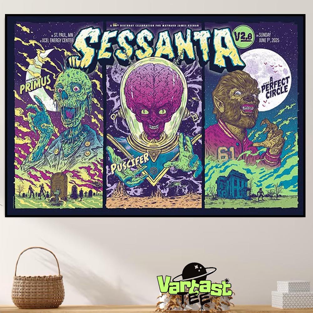 Sessanta V2.0 With Puscifer Primus And A Perfect Circle Tonights Live Show Poster At Xcel Energy Center In St Paul MN On June 1st 2025 Home Decor Poster Canvas Sessanta V2.0 With Puscifer Primus And A Perfect Circle Tonights Live Show Poster At Xcel Energy Center In St Paul MN On June 1st 2025 Home Decor Poster Canvas